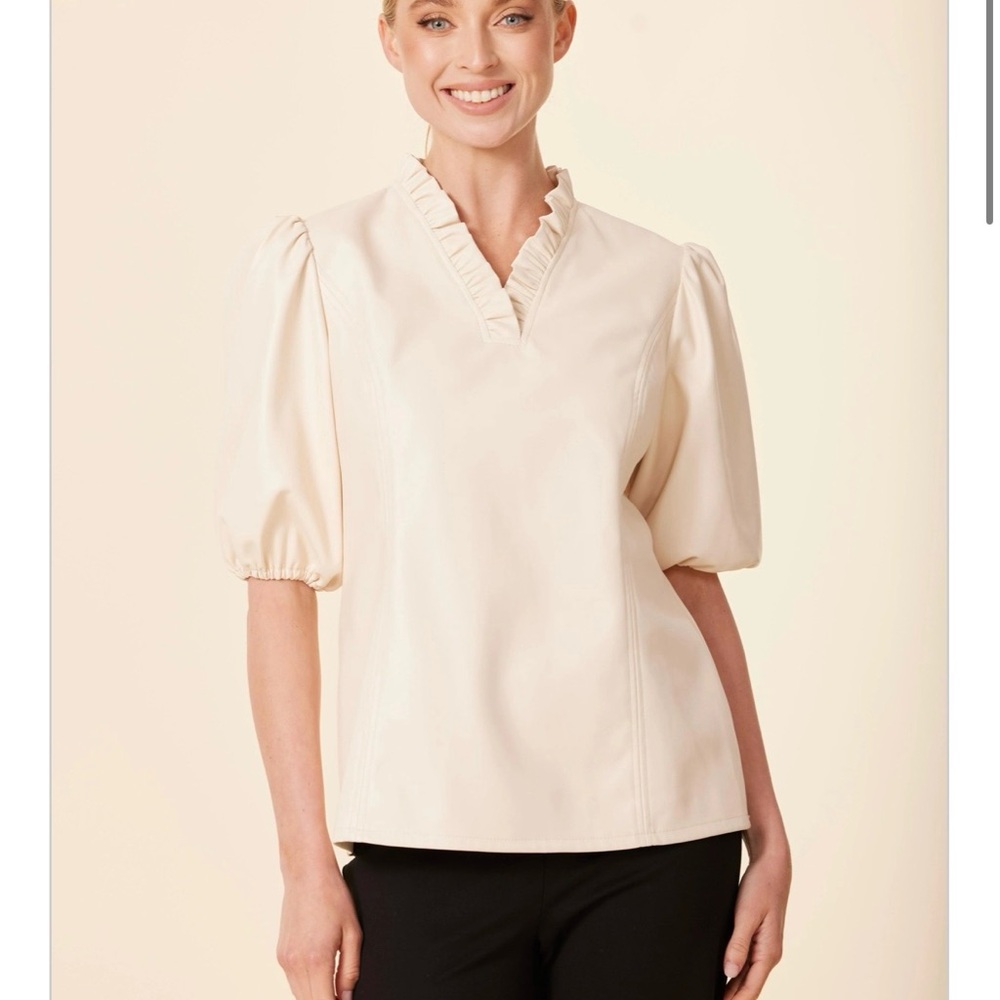 Dolce Cabo Faux Leather Ruffle Top, Bone
